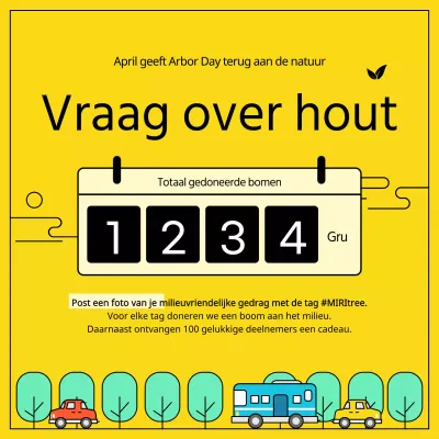 Arbor Day boom donatie evenement met een schone lijn illustratie concept op een gele achtergrond