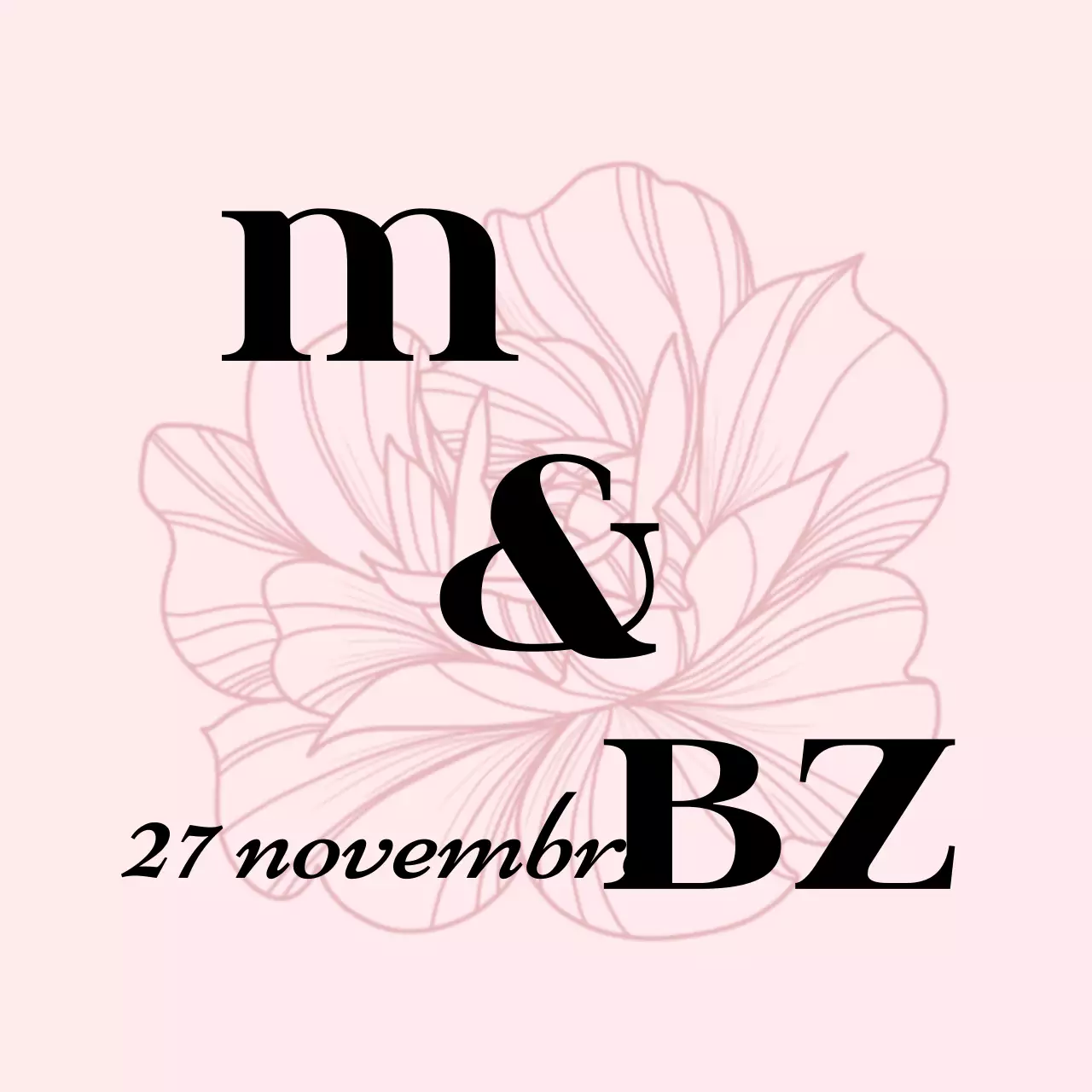 Promouvoir une invitation de mariage simple avec un texte rose clair et noir et des illustrations florales.