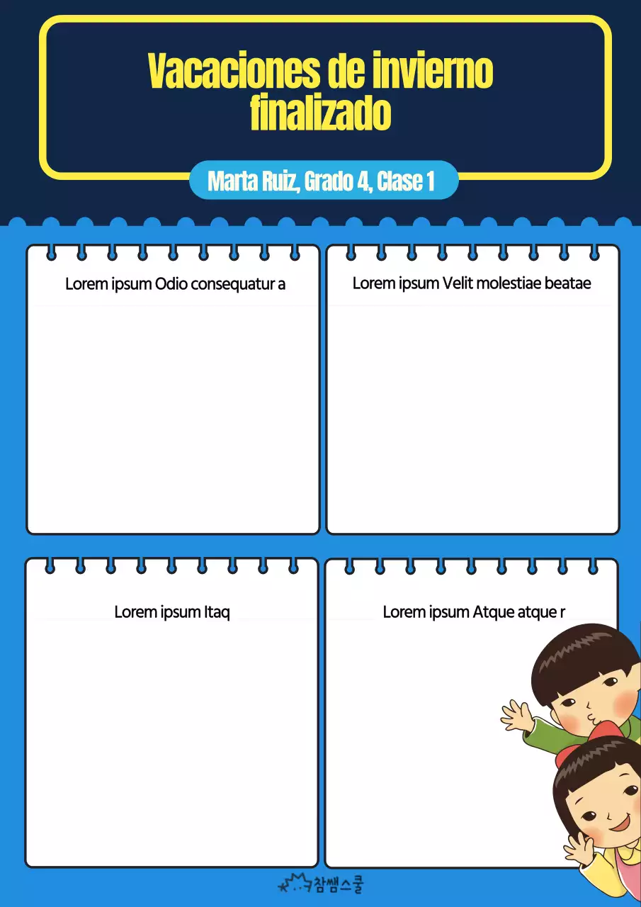 Planificador de vacaciones de invierno azul y amarillo