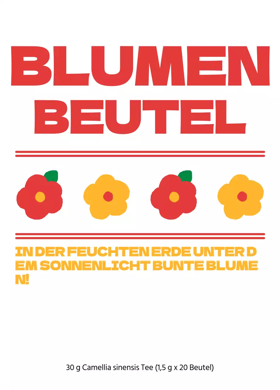 Blumenteebeutel mit roten und orangefarbenen Blumenmotiven