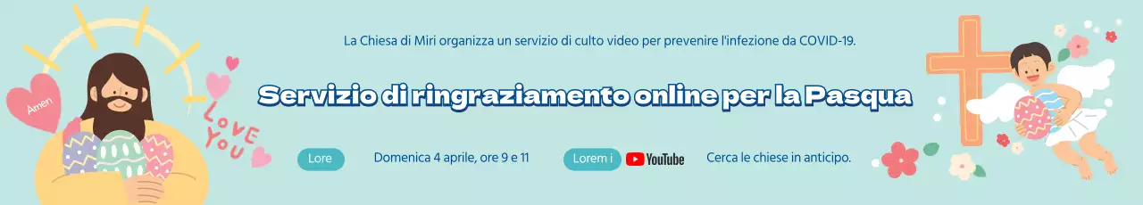 Illustrazione blu carino chiesa Pasqua annuncio servizio online