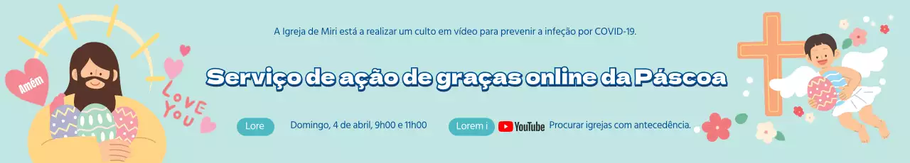 Ilustração azul anúncio de serviço online de Páscoa de uma igreja gira