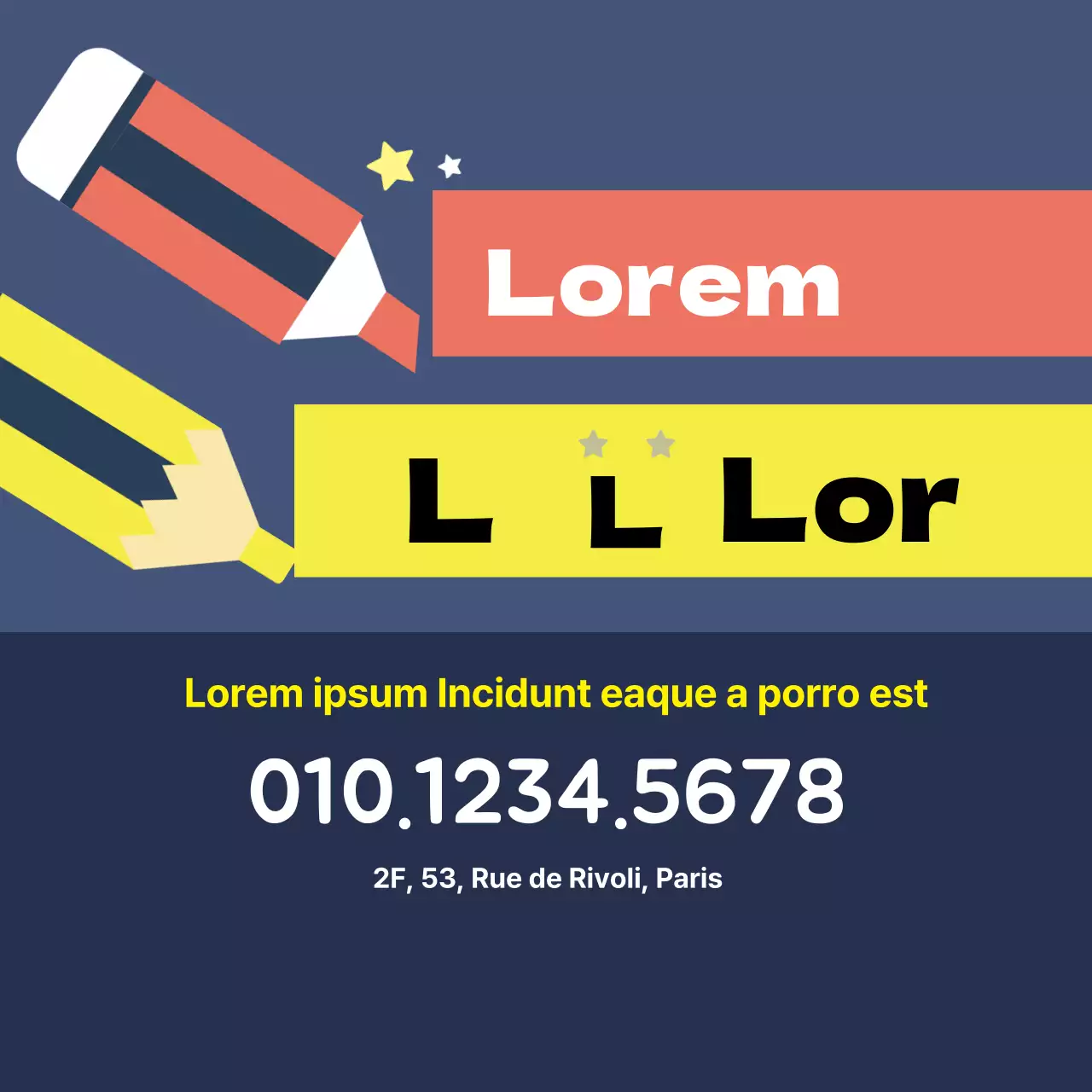 Illustration au crayon de couleur bleu marine, publicité pour une école mignonne