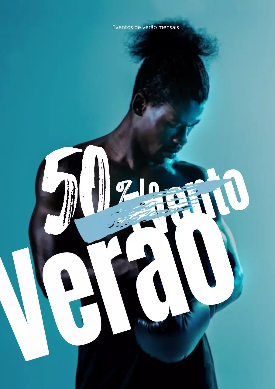 Folheto do evento de saldos de verão de fitness com texto em azul