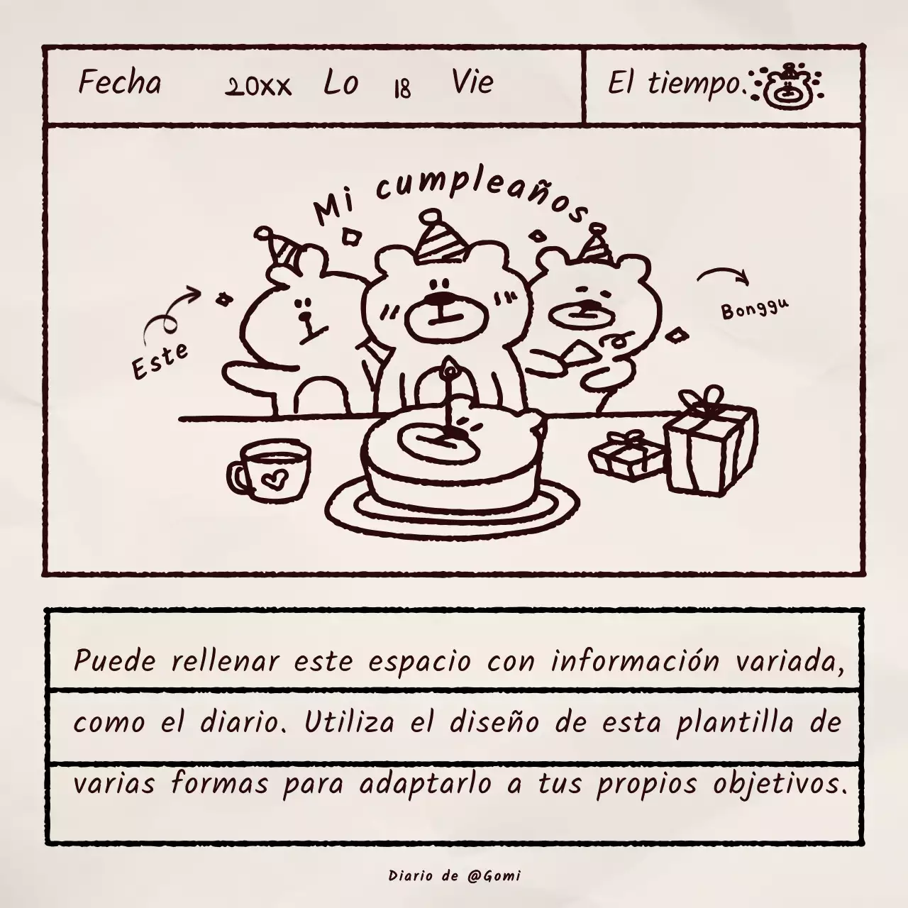 Lindo oso pardo ilustración diario paquete de paquetes