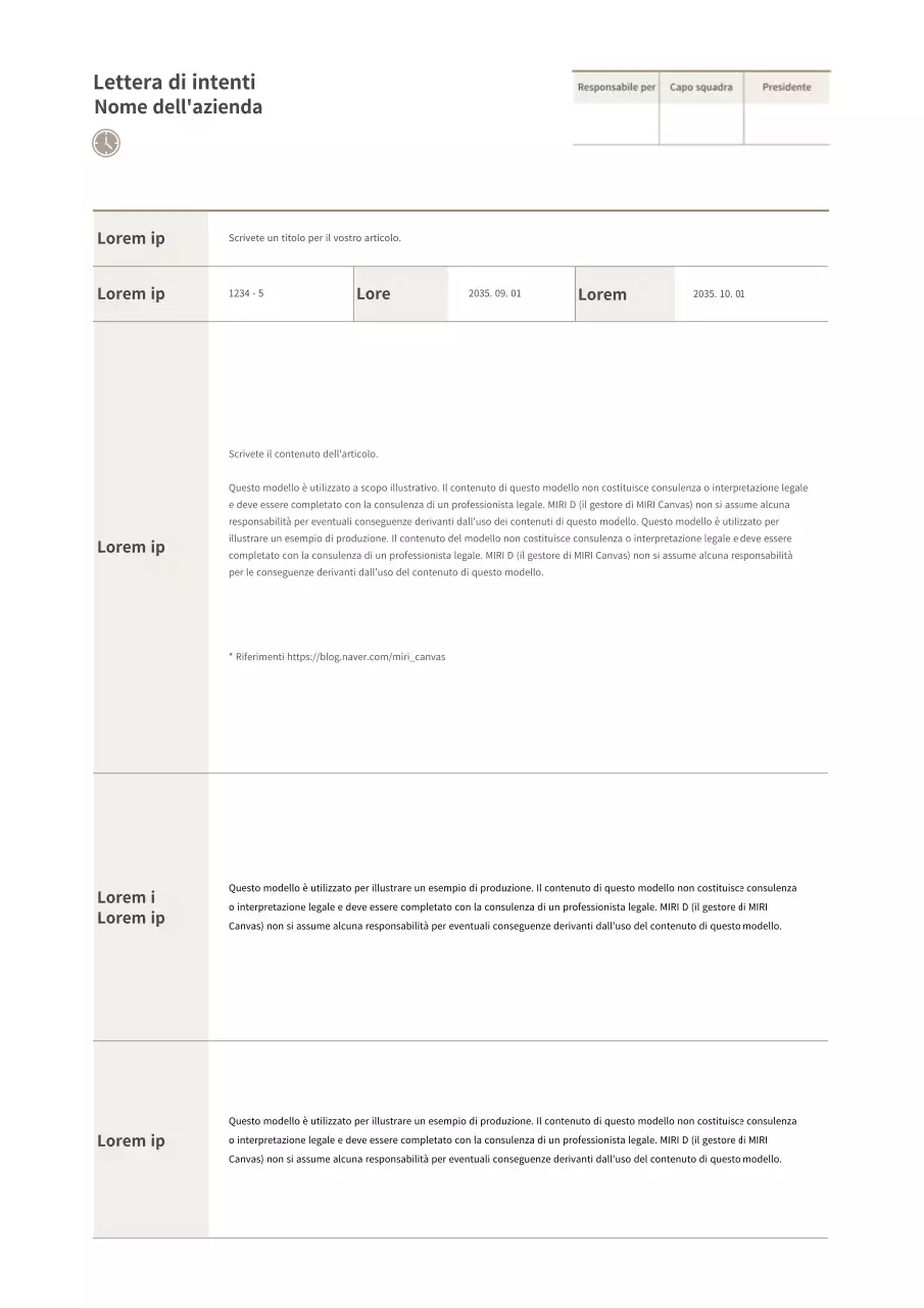 Lettera d'intenti marrone, semplice e tabellare