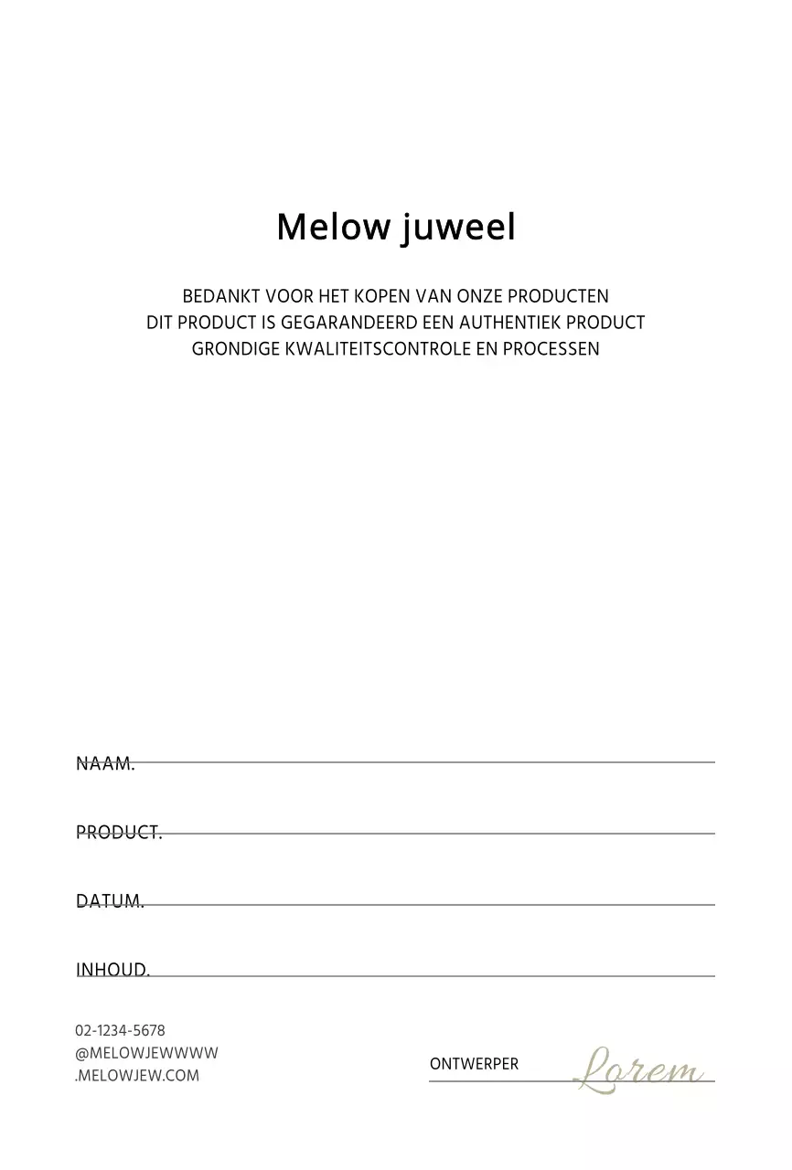 Lichtblauwe eenvoudige garantiekaart Ansichtkaart voor een sieradenwinkel