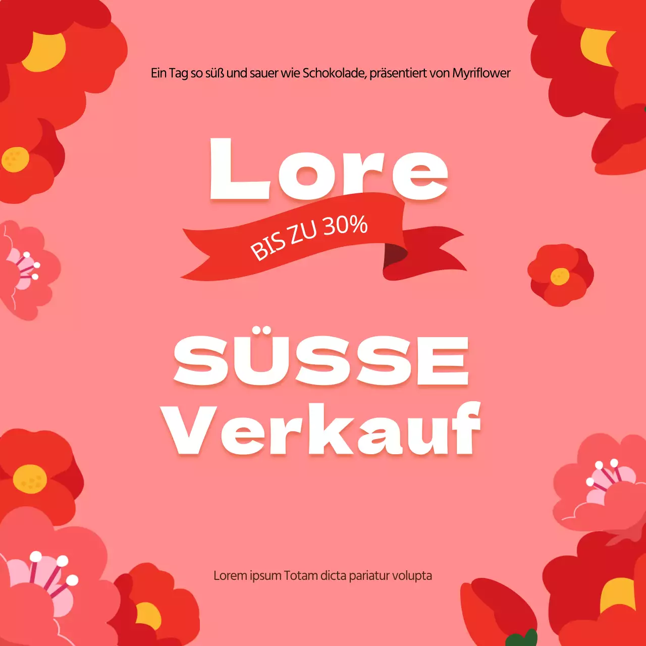 Werbung für eine minimalistische Blumenverkaufsveranstaltung in Rosa und Rot