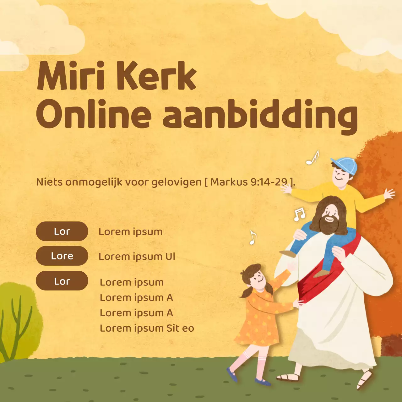 Online aanbiddingsgids met bruine illustraties