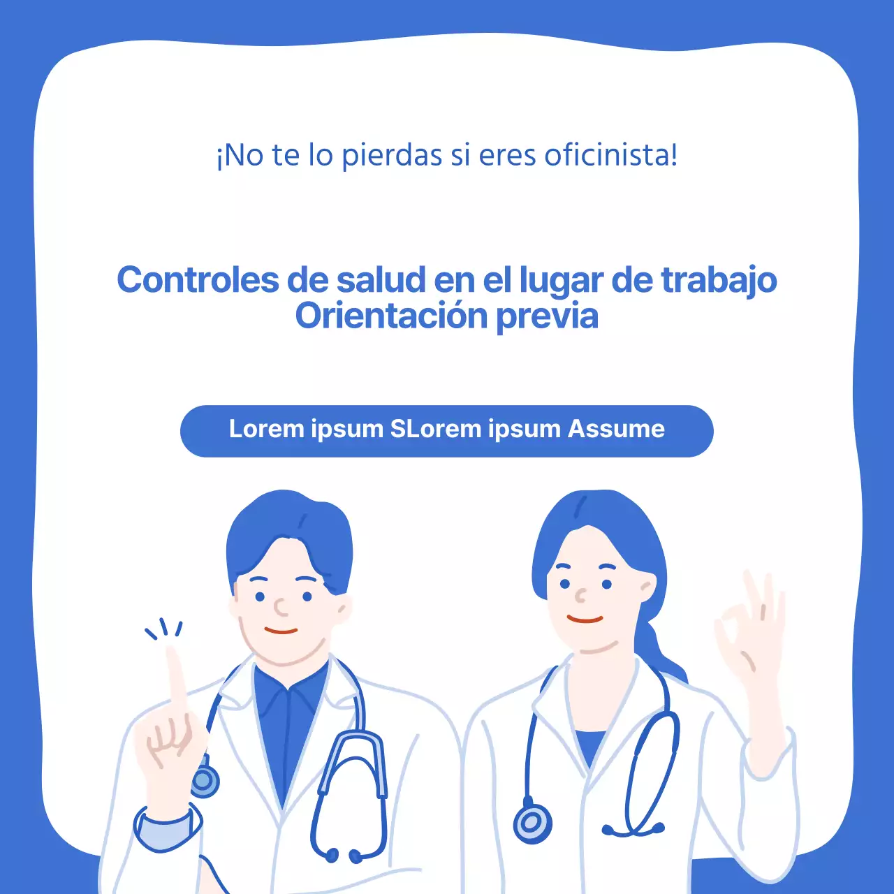 Tarjeta guía azul y blanca de chequeo médico previo a la contrataciónNoticias Diseño