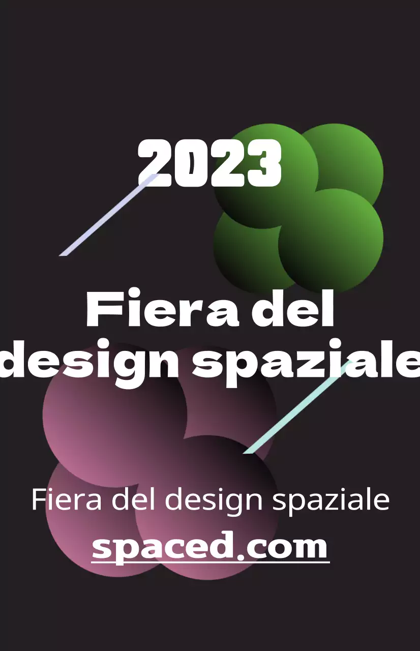 Promuovere una fiera del design spaziale con illustrazioni colorate di forme e testi.