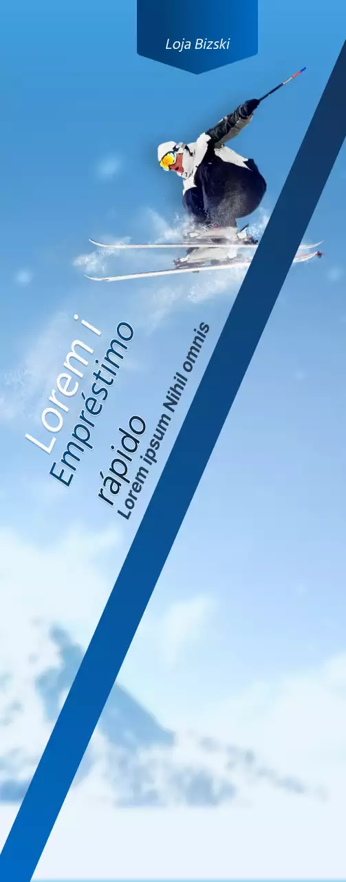 Uma loja de esqui com um conceito simples em azul-marinho e branco para informação e promoção da loja.