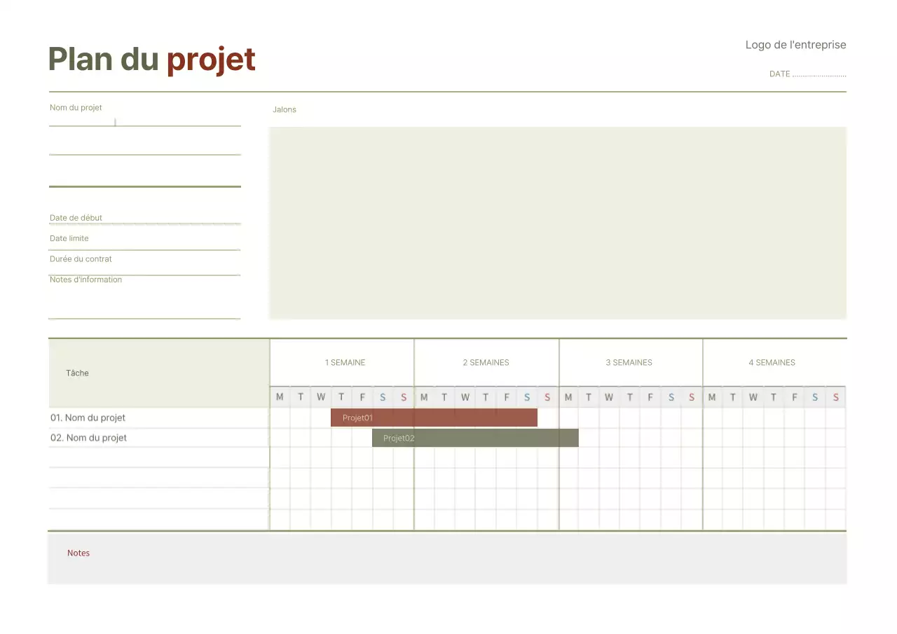 Cahier numérique de planification de projets simples en marron et vert