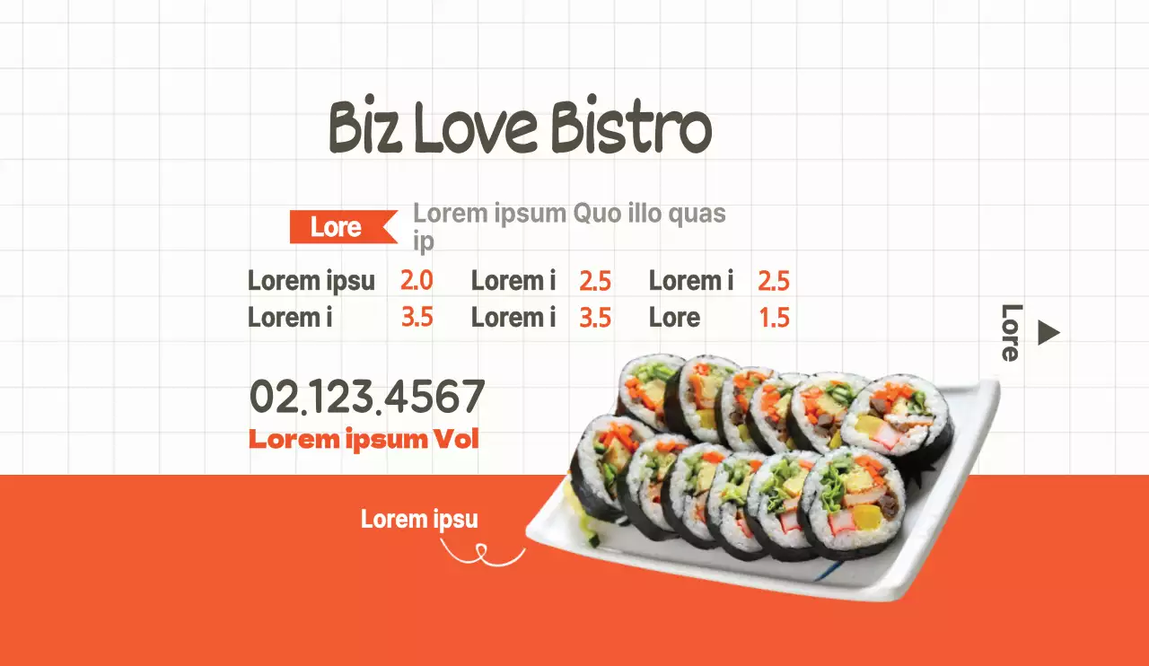 Stile pulito in grigio chiaro e arancione per la promozione e l'informazione dei ristoranti