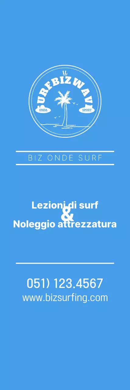 Un semplice logo blu e giallo con l'emblema del surf per promuovere il negozio.