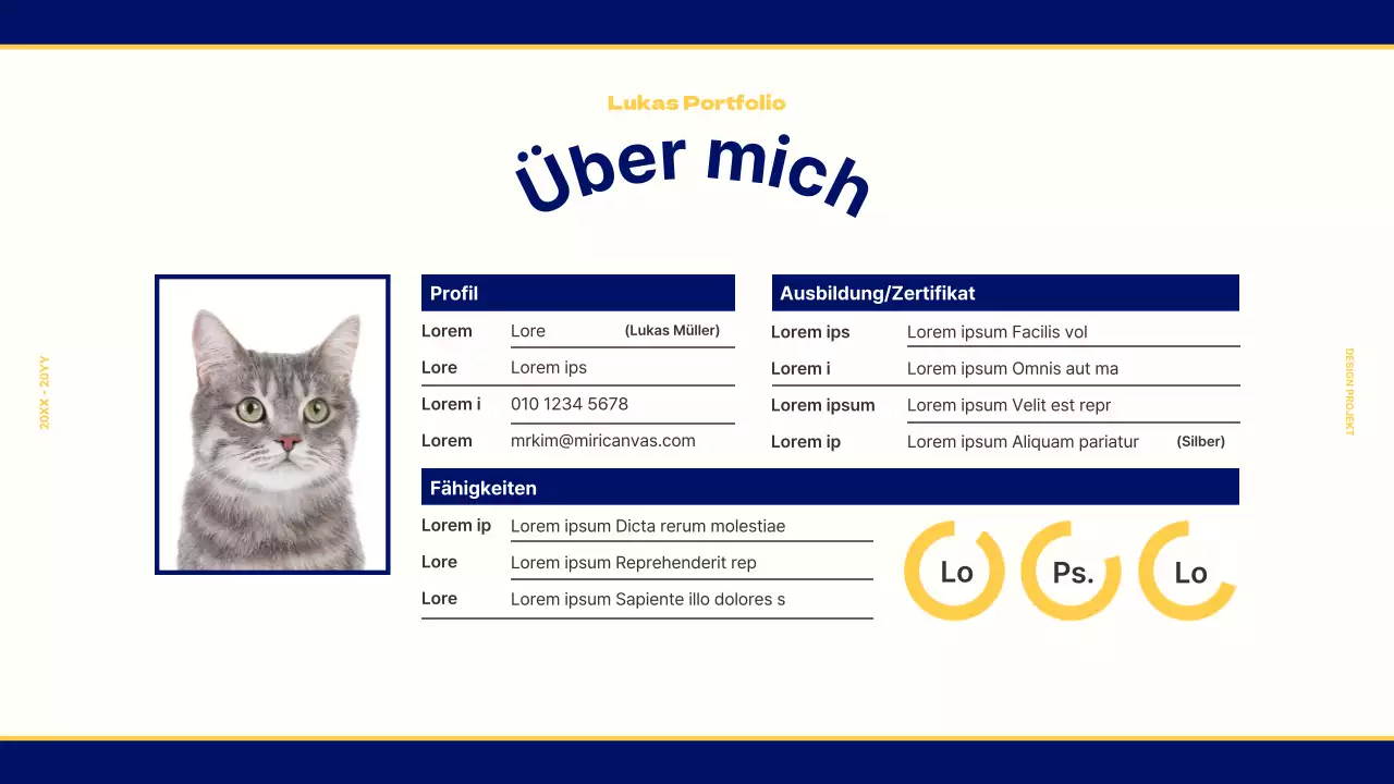 Designmappe für ein Vintage-Retro-Konzept in Marineblau und Gelb