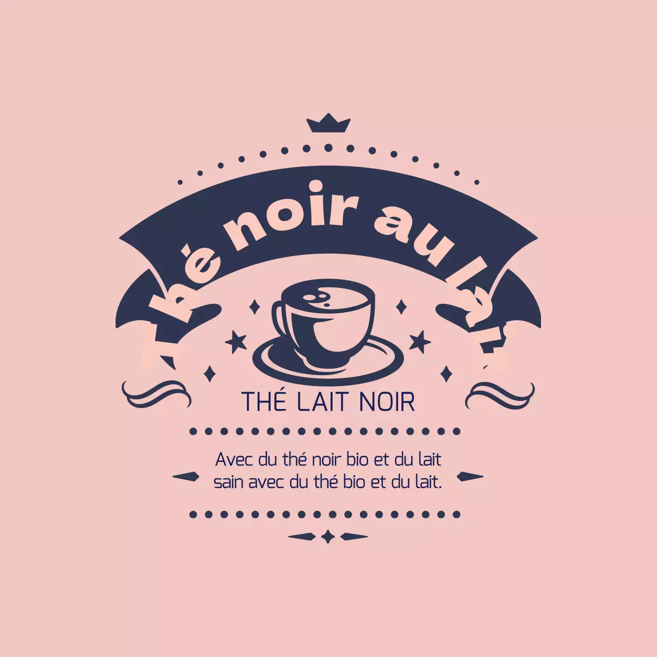 Étiquette de thé au lait illustrée rose marine
