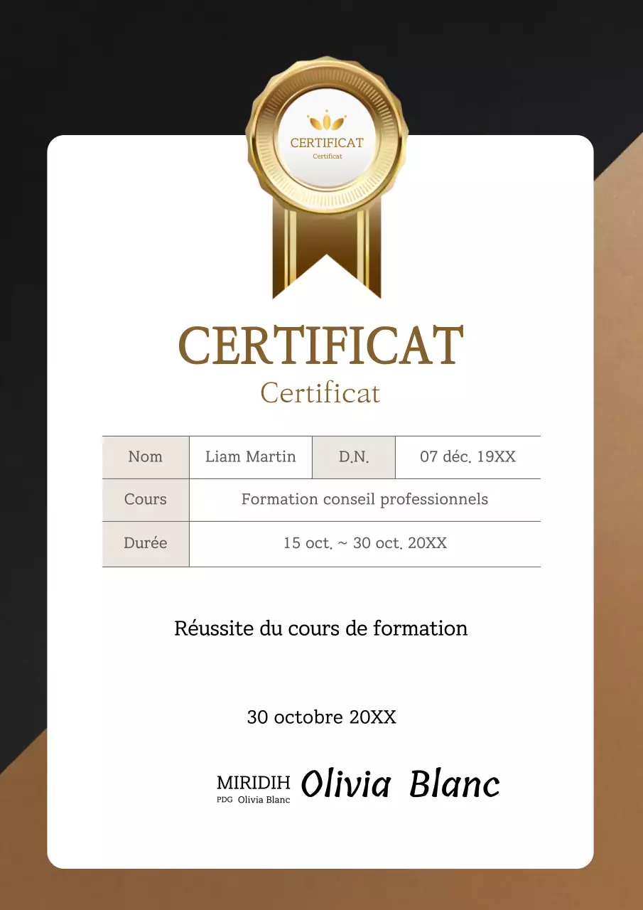 Certificats de formation Goldstone CERTIFICAT Certificats Documents de référence