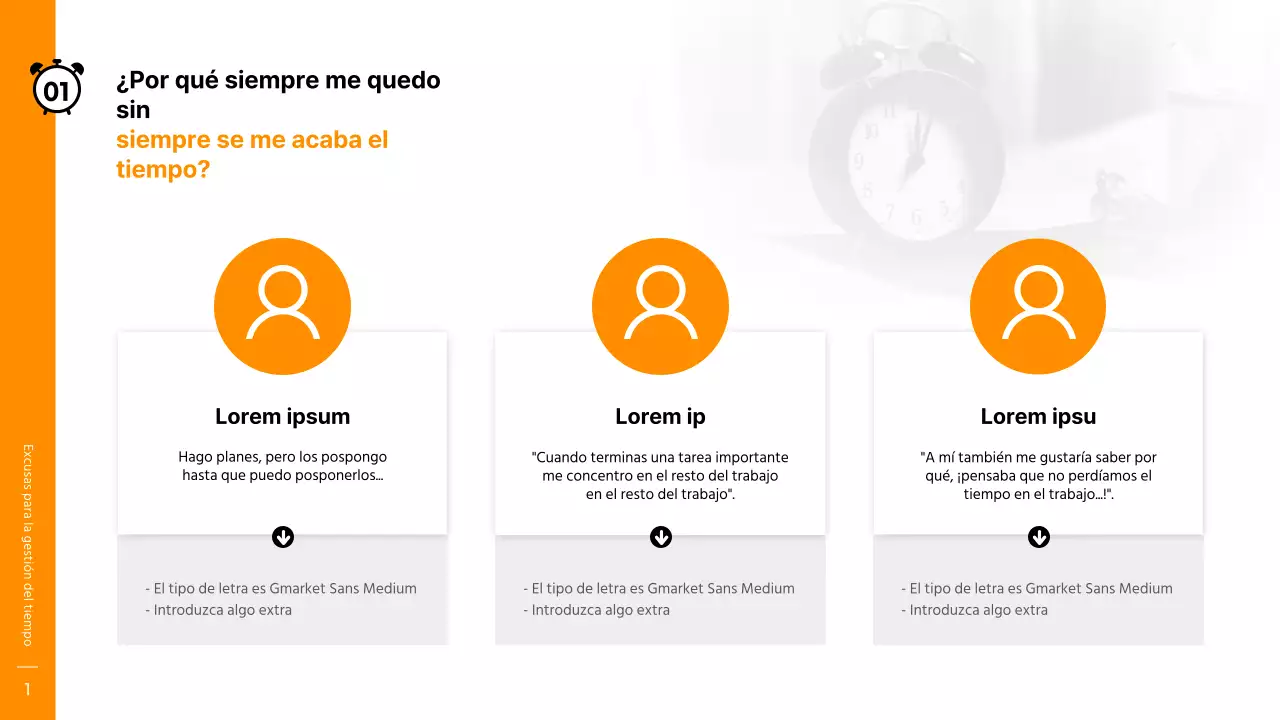 Tema del taller de gestión del tiempo en naranja