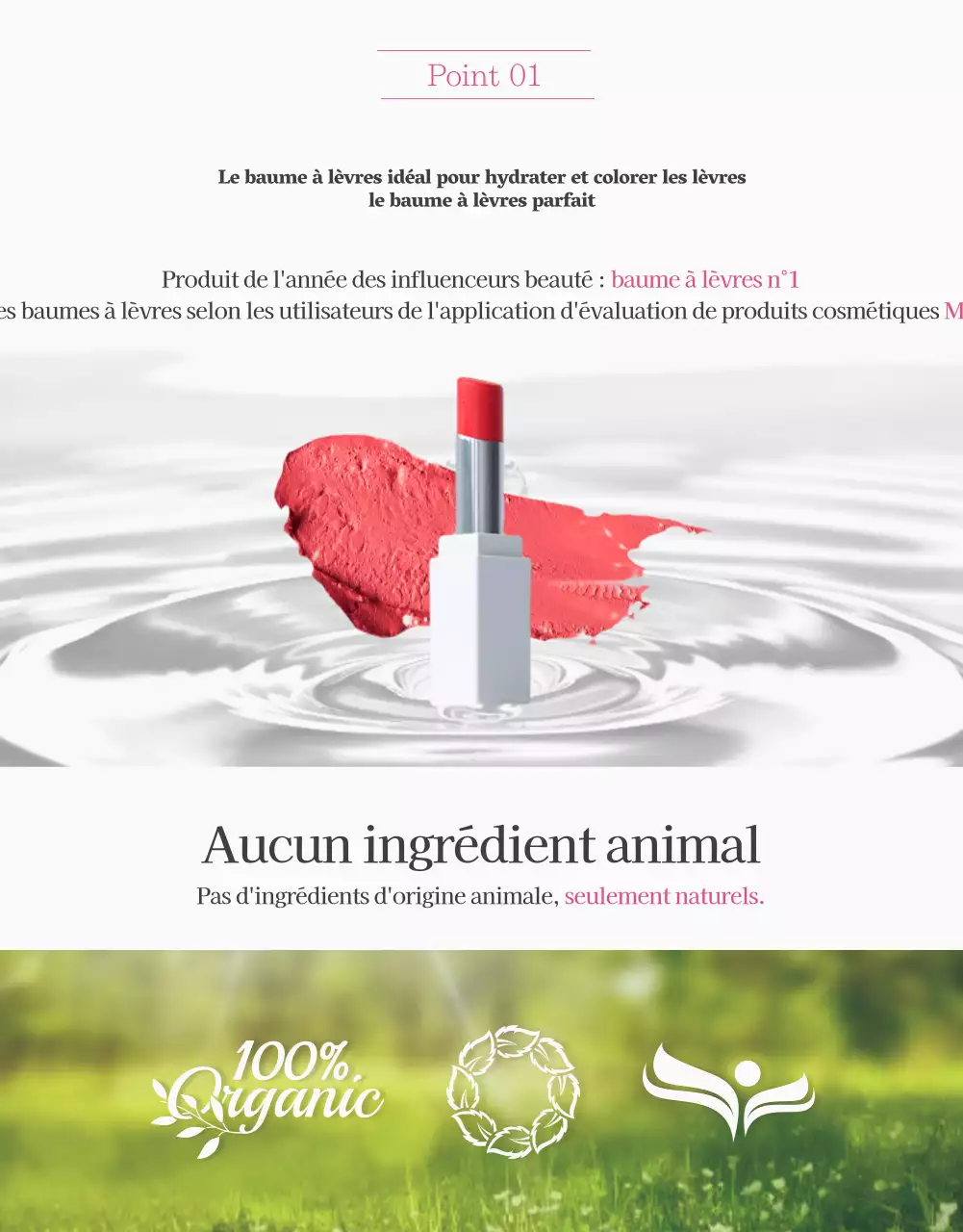 Voici un baume à lèvres propre et élégant en blanc et rose