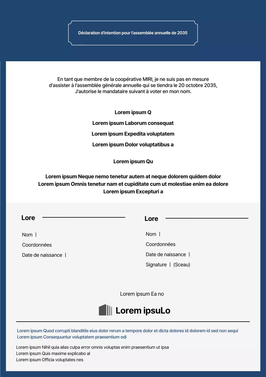 Déclaration de procuration pour l'assemblée générale annuelle en bleu et gris