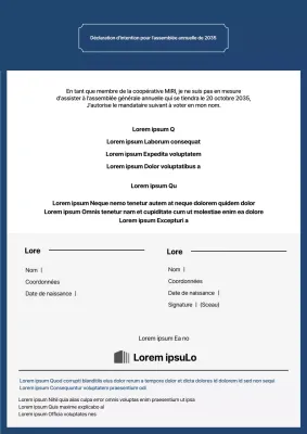 Déclaration de procuration pour l'assemblée générale annuelle en bleu et gris