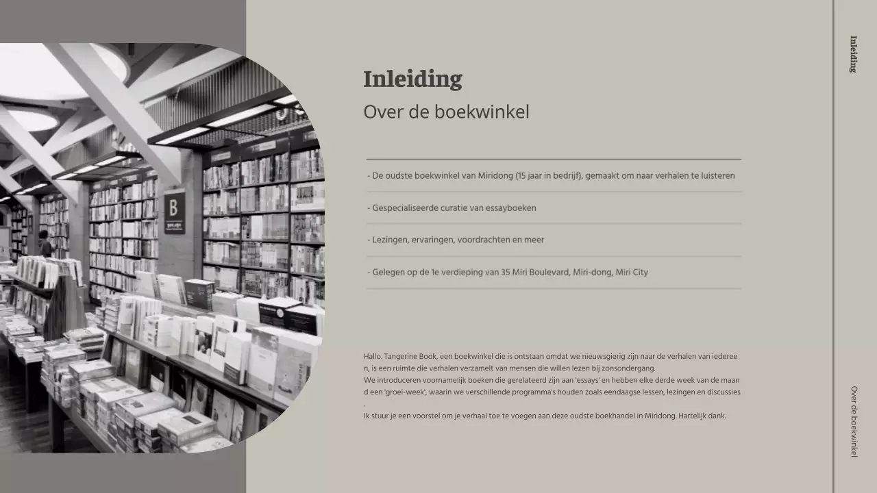 Voorstel voor een gastcollege in een beige en grijze boekwinkel