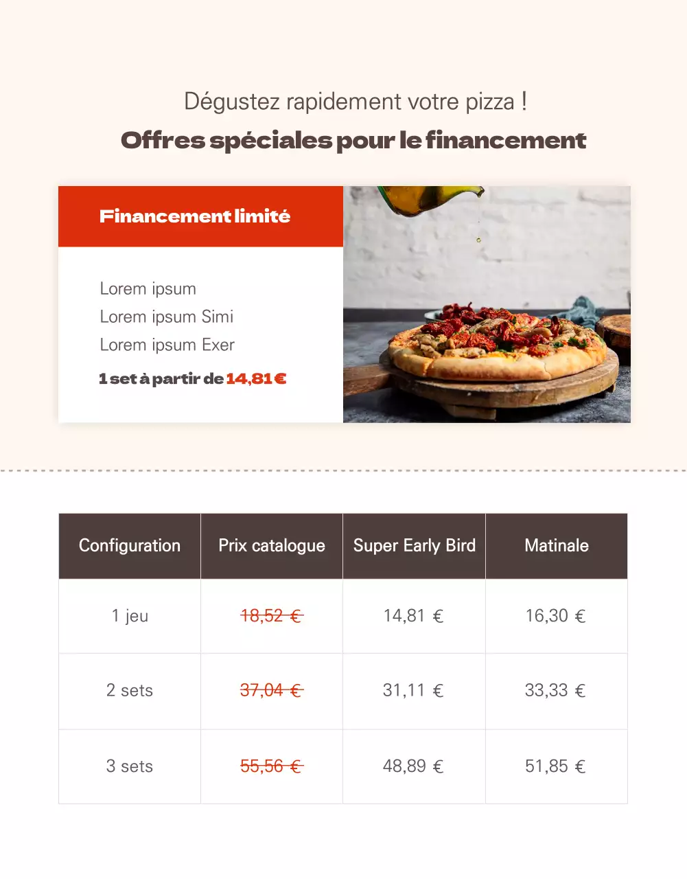 Promouvoir la vente de financement d'une simple pizza au riz rouge coréen