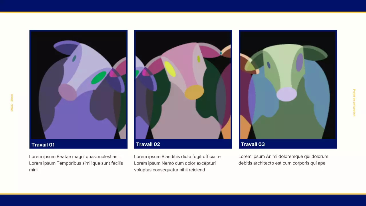 Portfolio de design pour un concept rétro vintage en bleu marine et jaune