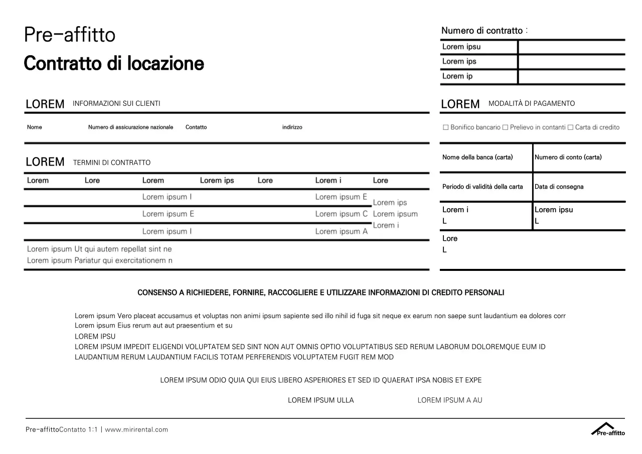 Modello di contratto di noleggio auto con uno stile semplice e pulito