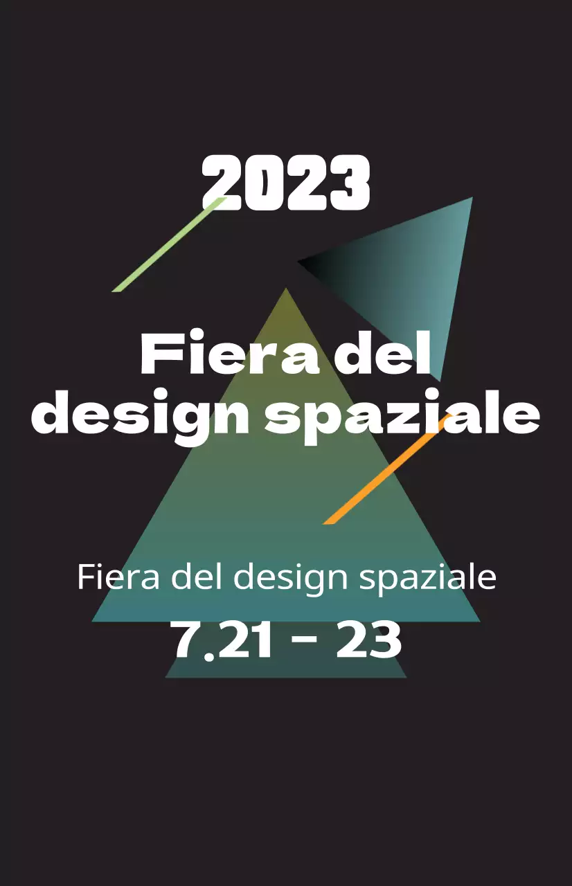 Promuovere una fiera del design spaziale con illustrazioni colorate di forme e testi.