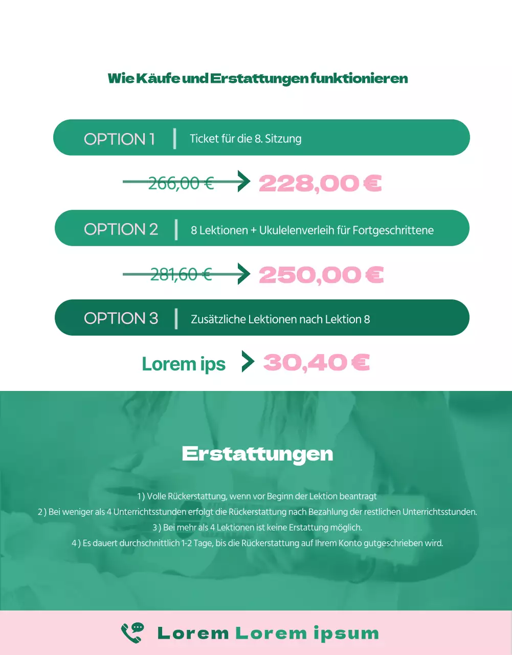 Privater hawaiianischer tropischer Ukulele-Unterricht in Grün und Rosa