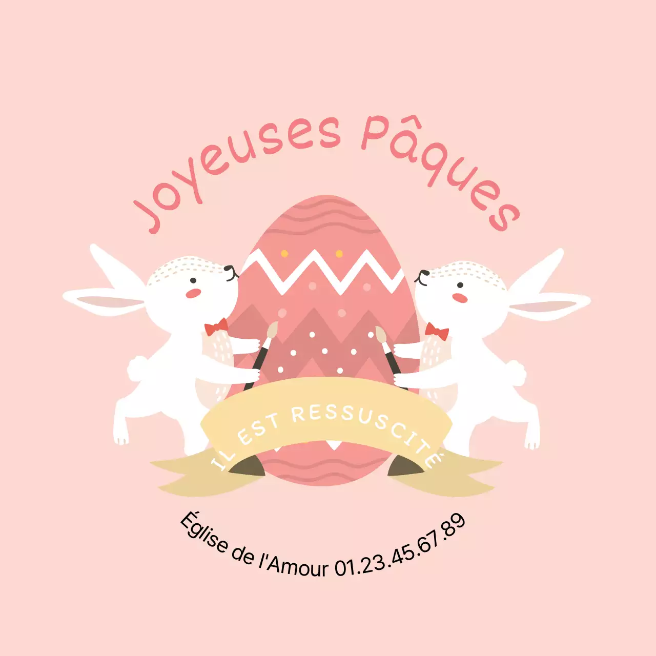 Mignonnes étiquettes de Pâques pour l'église avec des illustrations roses