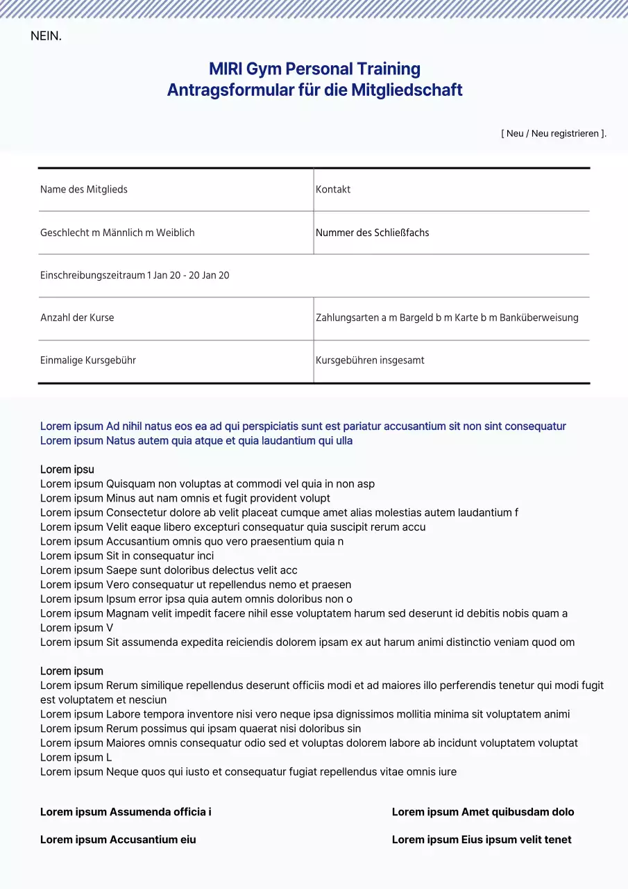 Das Antragsformular für die Mitgliedschaft bei blue fitness