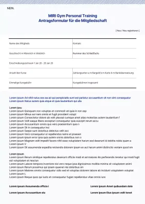 Das Antragsformular für die Mitgliedschaft bei blue fitness