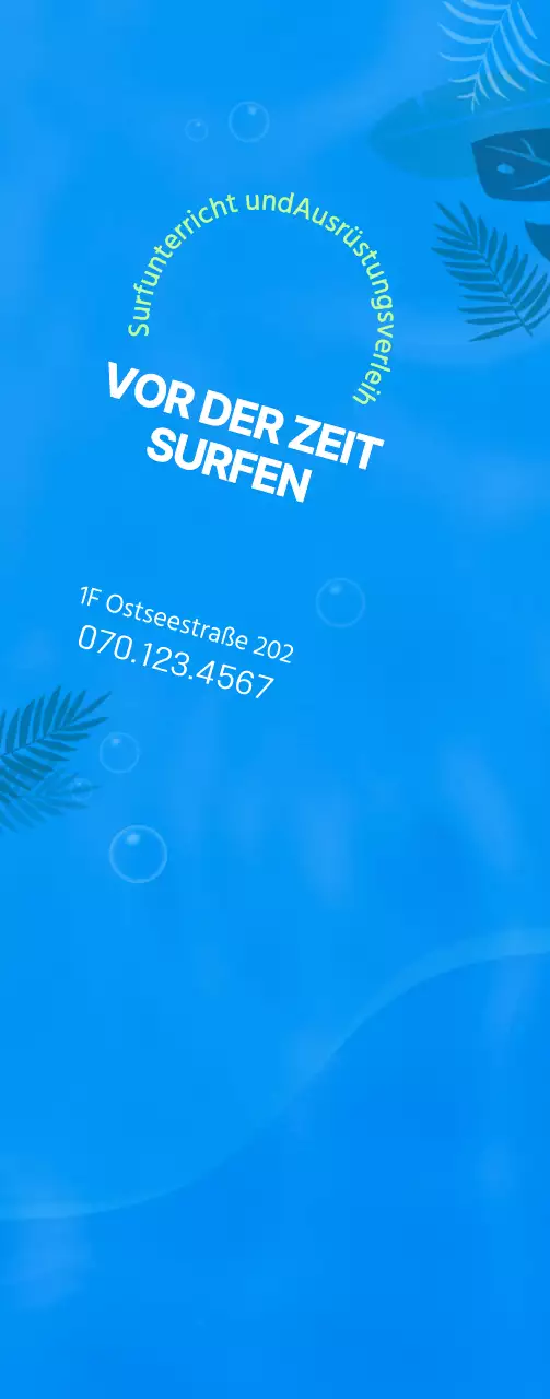 Einfache Ozean-Illustration in Blau und Chartreuse für Informationen und Werbung zum Surfen