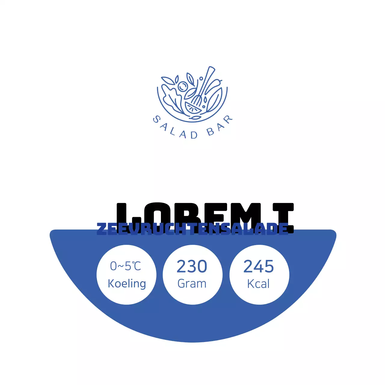 Wit en blauw schoon zeesalade-etiket