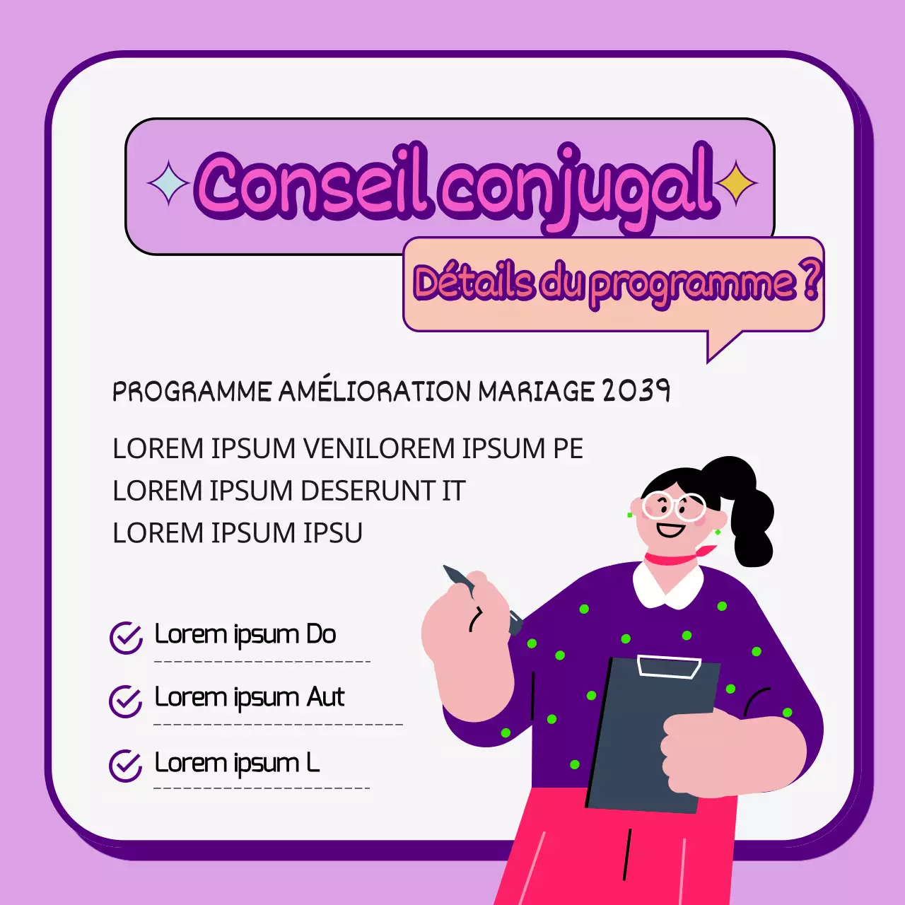 Promouvoir un service de conseil aux couples rose et violet