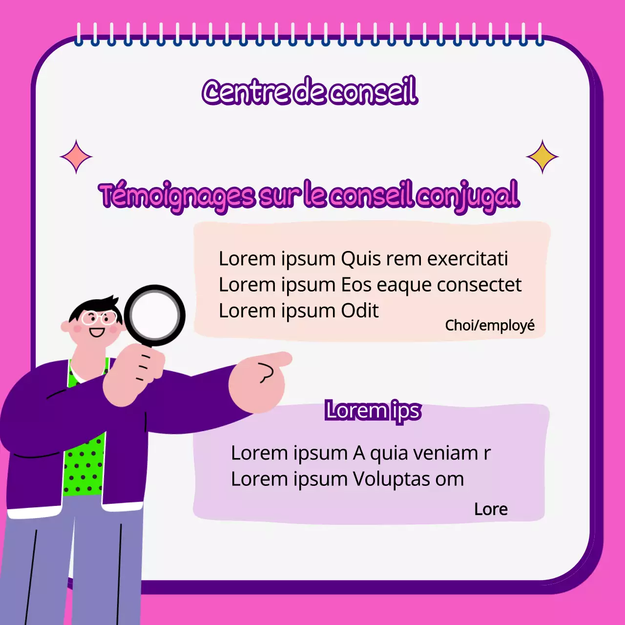 Promouvoir un service de conseil aux couples rose et violet