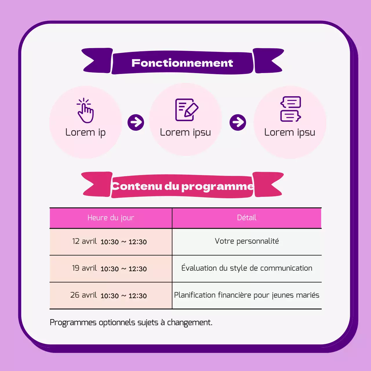 Promouvoir un service de conseil aux couples rose et violet