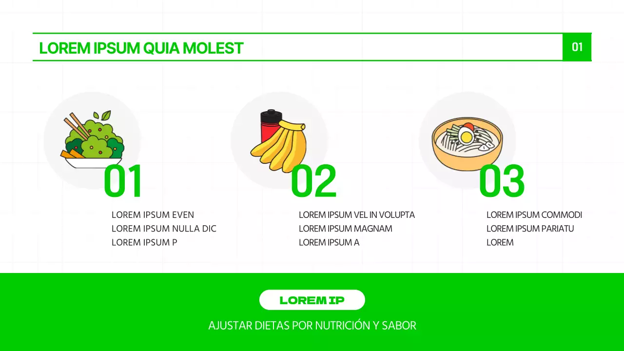 Una plantilla moderna que muestra la última tendencia de "placeres sanos" y alimentación saludable en chartreuse y verde.