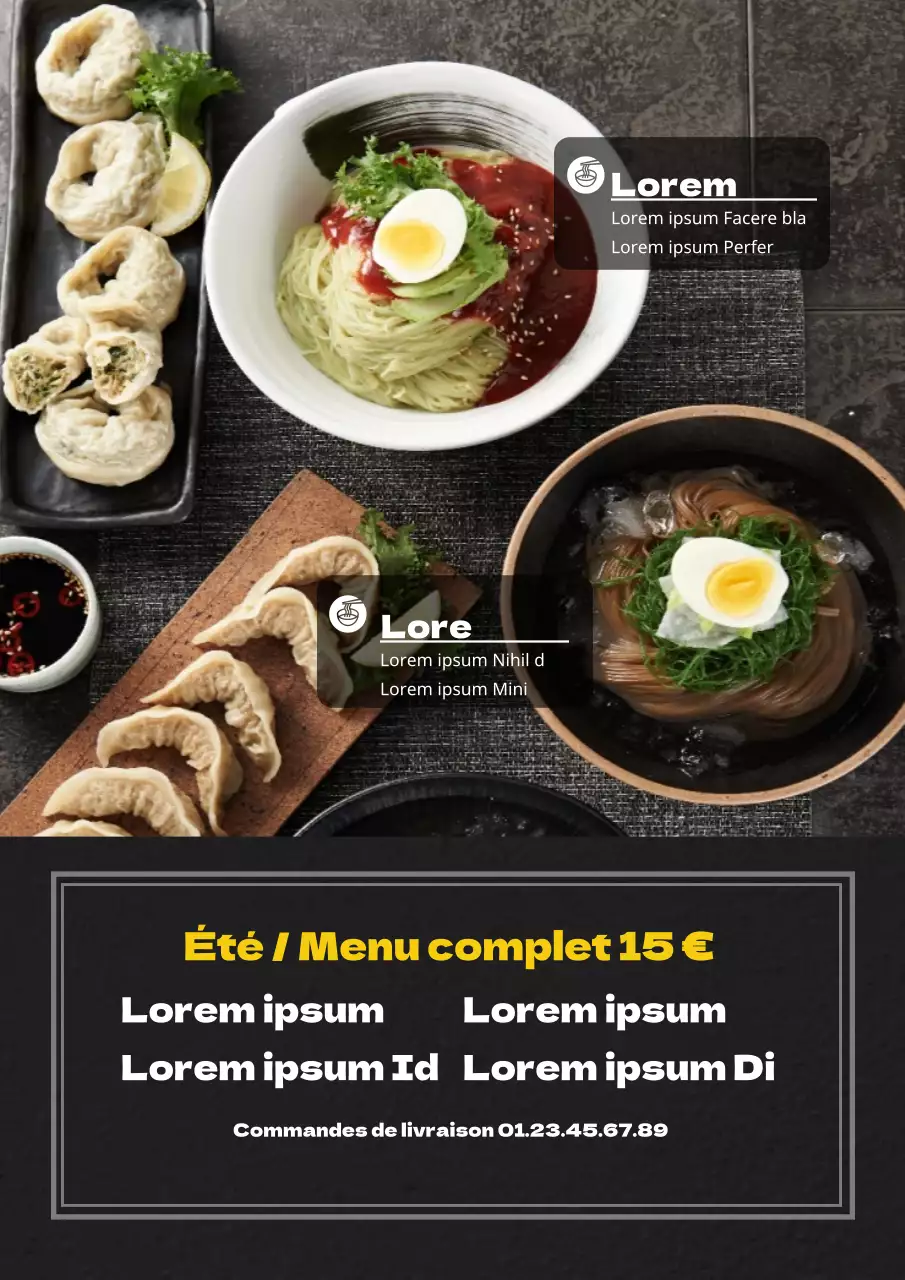 Menu du restaurant de nouilles froides