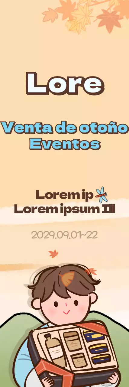 Descuento en un concepto de ilustración animada de otoño en naranja y azul claro