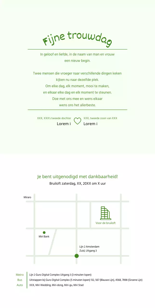 Bruid en bruidegom huwelijksuitnodiging die handen op een lichtgroene achtergrond houden