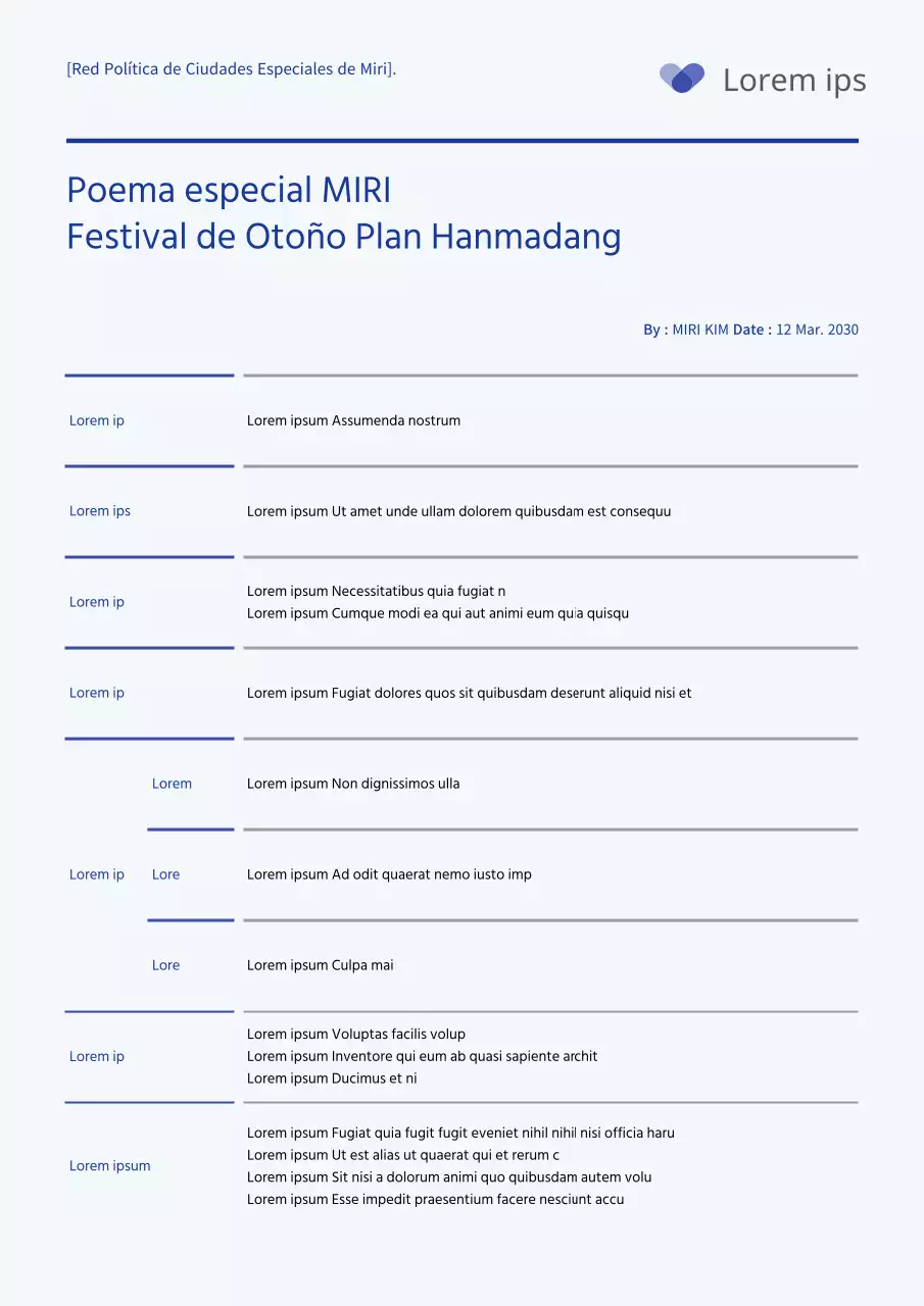 Azul marino líneas simples diseño de mesa propuesta de evento