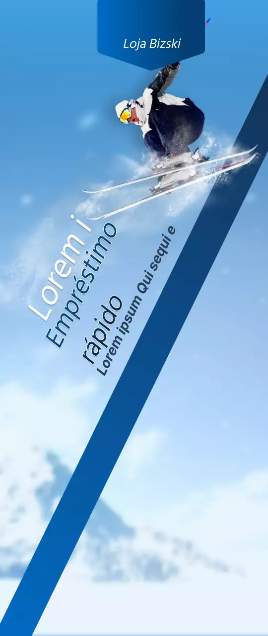 Uma loja de esqui com um conceito simples em azul-marinho e branco para informação e promoção da loja.