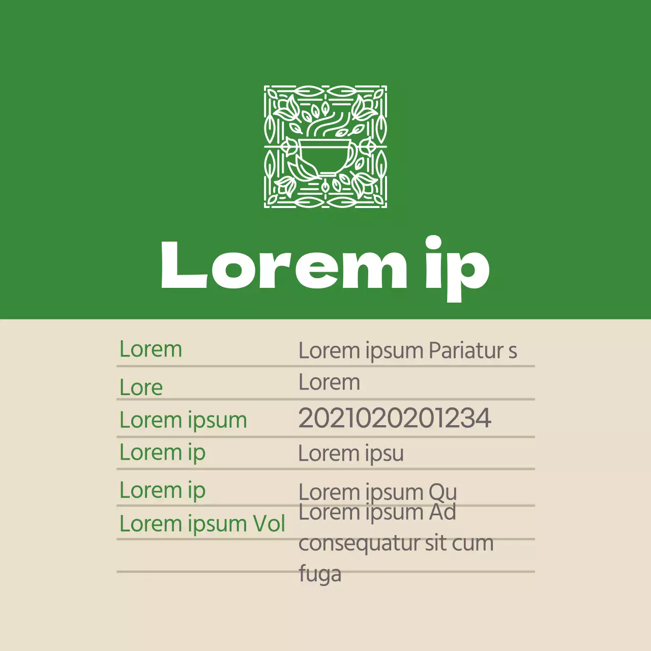 Logotipo verde alimentos limpios té verde en polvo etiqueta detallada