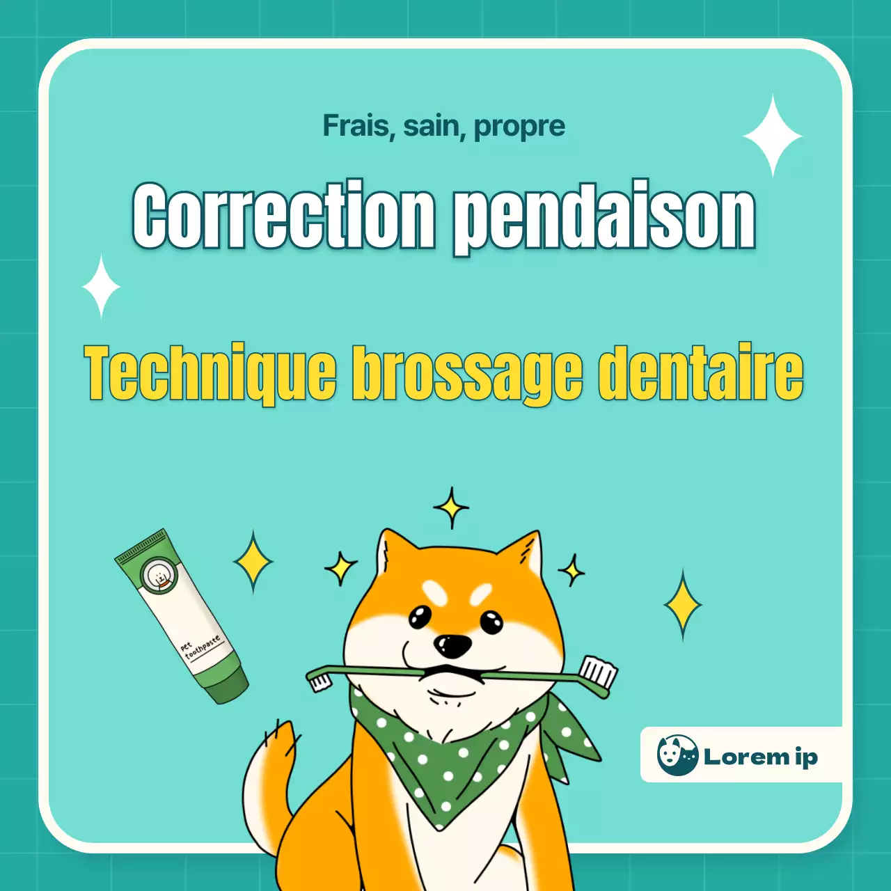 Brossage de chien illustré en menthe et jaune