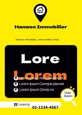 Flyer pour une société immobilière sur fond jaune