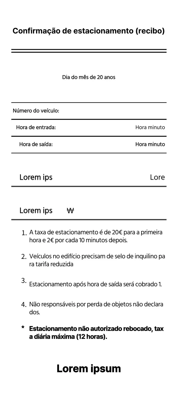 Modelos de validação e recibos de estacionamento simples e elegantes